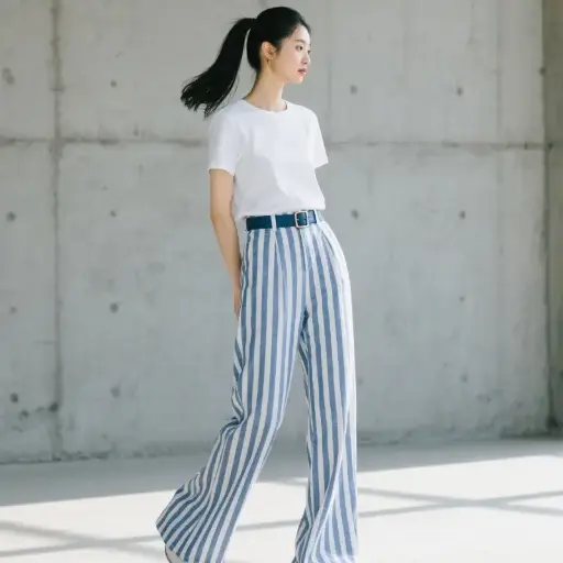 直筒條紋休閒褲長褲